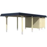 SKANHOLZ Skan Holz Carport Wendland Nussbaum + Anbau 362 x 870 cm mit EPDM-Dach