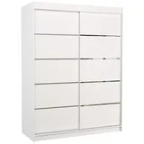 MOEBLO Schiebetürenschrank Velano (Moderner Kleiderschrank mit Aluminiumgriffen, platzsparend und funktional, Schwebetürenschrank 2-türig Schrank Garderobe Schiebtüren Schlafzimmer) 150 x 200 x 58 cm weiß