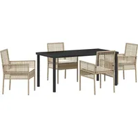 vidaXL Garten Essgruppe mit Kissen Beige Poly Rattan