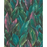 Rasch Textil Rasch Tapete 537352 - Vliestapete mit großen Blättern in Grün und Pink aus der Kollektion Curiosity - 10,05m x 0,53m (LxB), Türkis