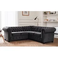 Lisa Design - William - chesterfield ecksofa beidseitig montierbar - 5 sitzplätze - aus samt - dunkelgrau