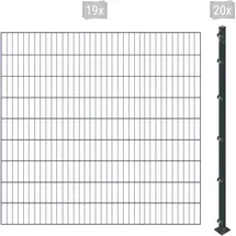 Arvotec Einstabmattenzaun 38 m x 180 cm Grau/Kunststoff