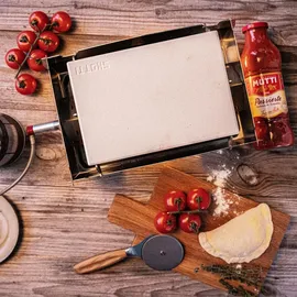 Skotti Pizzastein 24 cm Edelstahl/Stein beige
