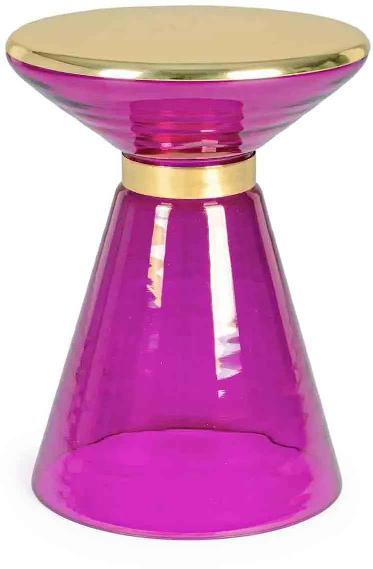 Beistelltisch Meriel aus Glas, rundes Design, modern, rosa mit goldfarbenen Akzenten, von Bizzotto