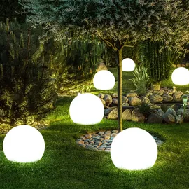 GLOBO Solarleuchte Kugel Steckleuchte Gartenlampe Kugelleuchte Erdspieß, weiß grau, LED warmweiß, DxH 10x39 cm, 6er Set