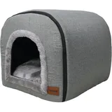 Whiwhi Katzenhöhle für Drinnen Katzen Höhlenbett mit Plüsch Katzenkissen Schlafhaus Haustierhaus Faltbares Hundehöhle 50x42x42cm(Grau)