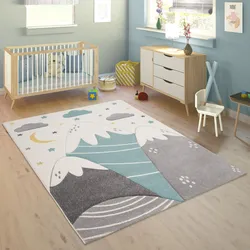 Kinderteppich PACO HOME "Cosmo 707", beige (creme), B:200cm H:13mm L:290cm, Polypropylen, Teppiche, 3D-Design, niedliches Motiv Berge & Sterne, Pastell-Farben