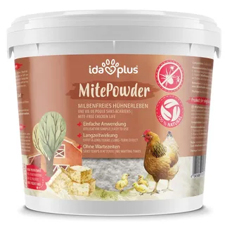 Ida Plus - MitePowder – Natürlich gegen die Rote Vogelmilbe – Effektiver als Kieselgur oder Kieselerde – für Hühner, Wachteln & anderes Geflügel - OHNE CHEMIE - 250g