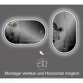 Hoko Badspiegel LED Antibeschlag Wandspiegel Oval 45x75cm mit Aluminium-Rahmen+LED Wechsel Warmweiß-Kaltweiß-Neutral 2700-6500K.Touch Schalter.Ra... / Schwarz