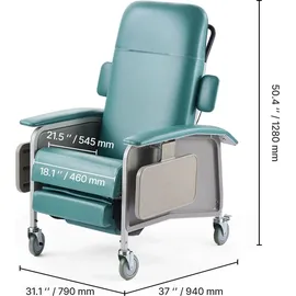 Vevor Medizinischer Liegestuhl, Geri-Stuhl mit 4 Positionen, Patientenstuhl mit 4 Rädern, weich gepolstertem Sitz und 2 Tabletts für Krankenhaus, Pflegeheim, geriatrische häusliche Pflege