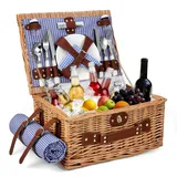 Picknickkorb für 4 Personen, handgeflochtener Korb mit eingebauter Isolierung und wasserdichter Decke – komplettes Picknick-Set mit 4 Bestecksets, Tellern, Weingläsern für Camping,Garten,Hiking, BBQ