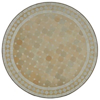 Mosaiktisch D90 cm rund Weiß Raute Marokko Mosaik Gartentisch Esstisch Tisch