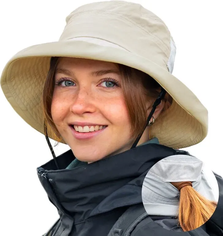 TOP-EX Damen Sonnenhut mit breiter Krempe und Ponyloch, zusammenklappbar, für Reise, Strand und Outdoor, Khaki