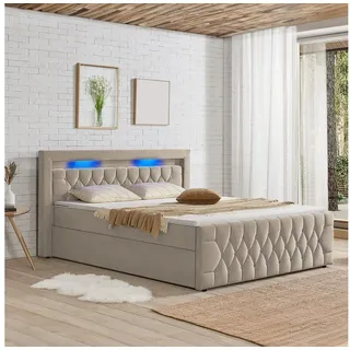 Juskys Boxspringbett Leona Samt & Beige