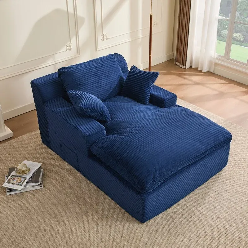 160 cm Chaiselongue Loungesofa, Boneless Bodensofa & Schlafsofa mit Schlaffunktion, Platzsparendes Cloud Sofa mit Armlehnen für Wohnzimmer, Kein Aufbau Erforderlich, Marineblau