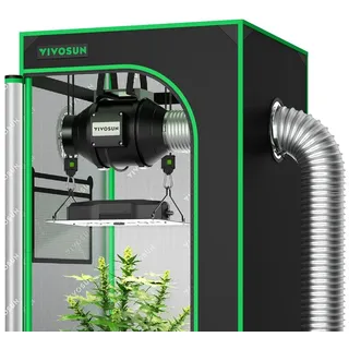 VIVOSUN Gewächshaus VIVOSUN Standard Growbox Komplettset, BxTxH: 60 x 60 x 120 cm, BxLxH: 60 x 60 x 120 cm, Komplettsystem inkl. Beleuchtung, Belüftung und Zubehör, 100W VS1000 LED-Lampe, AeroZesh R4 Abluftsystem 10cm & Drehzahlregler 60 cm x 120 cm x 60 cm