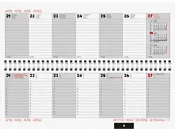 Glocken Tischkalender 2027 1 Woche / 2 Seiten Deutsch, Englisch, Französisch, Italienisch 29,7 (B) x 10,5 (H) cm Grau