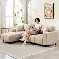 HOMCOM Ecksofa, 3 Sitzer Couch mit umkehrbarer Chaiselongue, Kissen, Beige