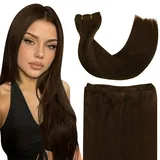 Ugeat Tressen Remy Haartressen Echthaar Braun Extensions Echthaar 16 Zoll/40cm Tressen Glatt Brasilianisches Echthaar Tressen zum Einnähen Mittelbraun 105Gramm