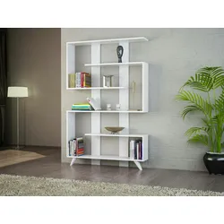 Dmora Bücherregal Dmandell, Büroregal, Mobiler Buchhalter, Bücherbrett, 120x20h162 cm, Weiß
