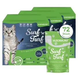 Lyra Pet 72 x 85 g Lecker.Pet® Surf'n'Turf Pouches Katzenfutter in feiner Sauce Nassfutter 4er Mix Multipack