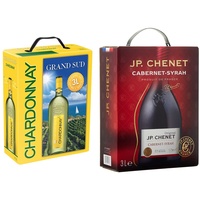 Grand Sud - Chardonnay - in Box 3l, 3 Stück & JP Chenet - Original Cabernet Syrah Rotwein aus Pays d'Oc, Frankreich - Großpackungen Wein Bag in Box 3l (1 x 3 L)