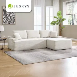 Juskys Eckcouch Cord 3-Sitzer Creme