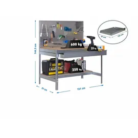 Proregal Sonstige Werkbank, Silber, Metall, 151x144.5x61 cm, Freizeit, Heimwerken, Werkstatt, Werkbänke