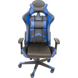 Gaming-Stuhl, schwarz-blau, Nacken- Rückenkissen, Gamerstuhl, Bürostuhl