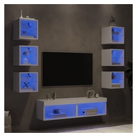 vidaXL TV-Schrank 8-tlg. Wohnwand mit LED-Beleuchtung Weiß Holzwerkstoff (8-St) weiß