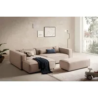 LeGer Home by Lena Gercke Polsterecke »PIARA XXL, L-Form mit Schlaffunktion, Big-Sofa in Cord o. Leinenoptik«, Hocker stellbar zum Schlafsofa (Krokodilverbinder), tiefe Sitzfläche, beige