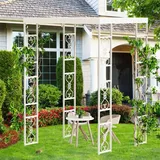 Unho - Rosenbogen Metall Rankhilfe mit Tor Tür Garten Kletterbogen Pavillion mit Dach 180x180x270 cm