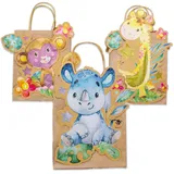 Papierdrachen 3 Laternen zum Selber Basteln - Henkeltüten mit Transparentpapier und Stanzteilen - Wildtiere - für Mädchen und Jungen - Ideal für Kindergartenkinder Set 8