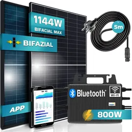 sunniva SUNNIVA® 1144W Balkonkraftwerk komplett Steckdose, TSUN Wechselrichter PV Solaranlage 2x440W BIFAZIAL, BLACK Frame, Single Glas Solarmodule