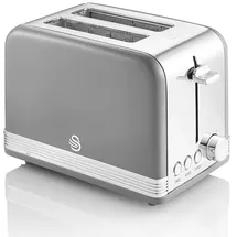 Swan ST19010GRNEU Retro Toaster Breite Schlitze 2 Scheiben 3 Funktionen 6 Stufen Toasting, Vintage Grau,