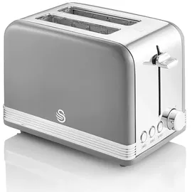 Swan ST19010GRNEU Retro Toaster Breite Schlitze 2 Scheiben 3 Funktionen 6 Stufen Toasting, Vintage Grau,