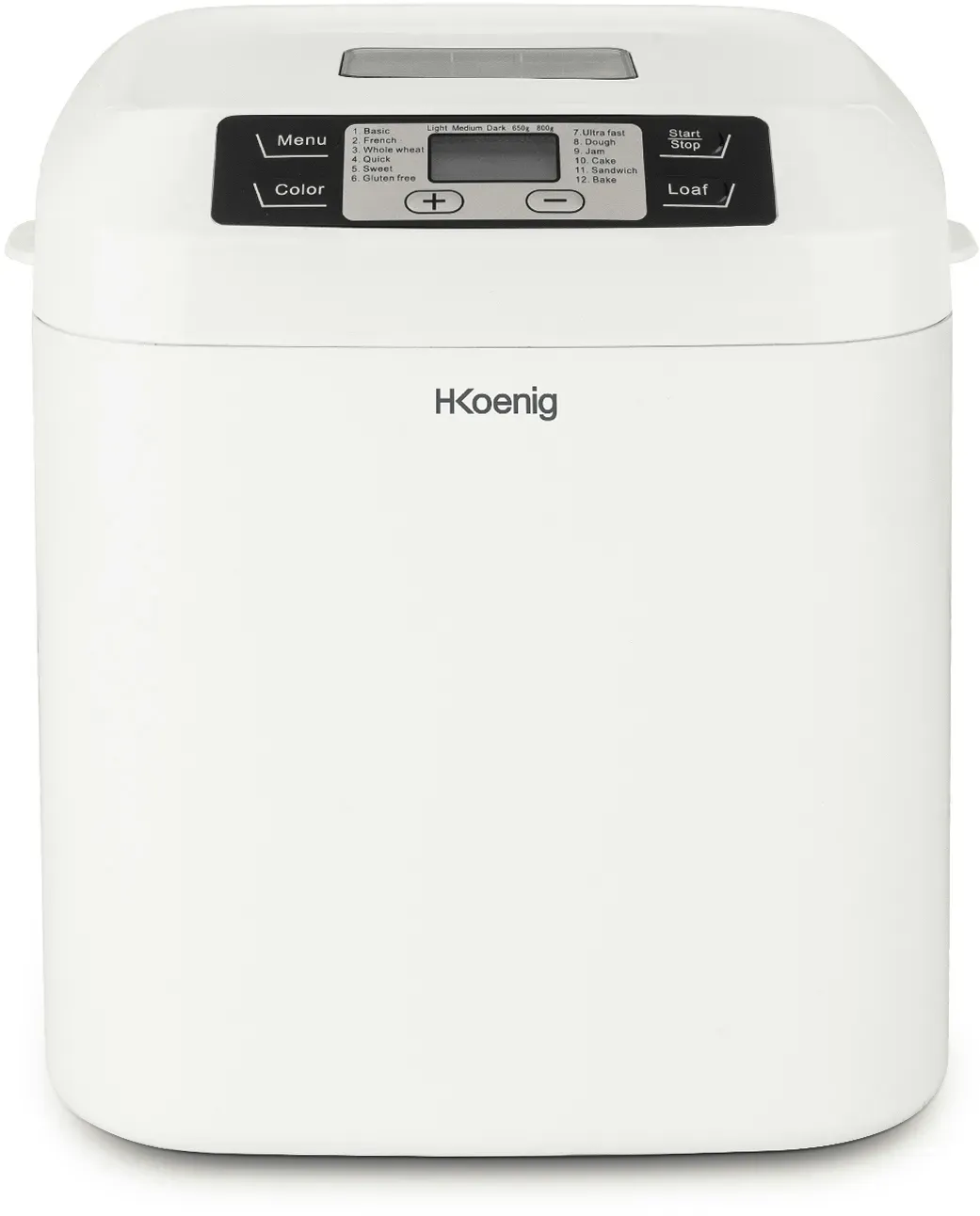 H.Koenig BAKE320 Brotbackautomat, 12 Programme, 2 Brotgrößen, glutenfreies Programm, Startzeitvorwahl und Warmhaltefunktion, LCD-Display, 550 Watt