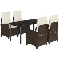 VidaXL 5-tlg. Garten-Essgruppe mit Kissen Braun Poly Rattan