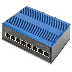 DIGITUS 8 Port Fast Ethernet Netzwerk Switch, Industrial, Unmanaged, 1 RJ45 Upli