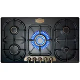 Kaiser Gaskochfeld 90 cm KG 9325 Em Turbo Wokbrenner, Retro Empire Gas Kochfeld 5 Brenner, Einhandzündung, Gusseisenroste, Erdgas/Propangas, Gaskochfeld Einbau Schwarz Premium