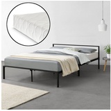 [en.casa]® [en.casa] Metallbett Imatra 140x200 cm mit Kaltschaummatratze Schwarz