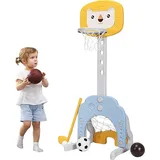 Costway 3 in 1 Kinder Spielplatz, höhenverstellbarer Basketballkorb & Fußballtor & Golf, Basketballständer inkl. Bälle und Golf Club, Korbanlag...