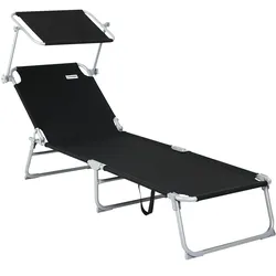 CASARIA® Sonnenliege Klappbar Gartenliege mit Dach Strand Liegestuhl Garten Grau