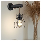 GLOBO Wandleuchte Holz Vintage Wohnzimmer Wandlampe hängend Käfigschirm schwarz Metall Gitter Design, 1x E27, BxH 13,6x33 cm