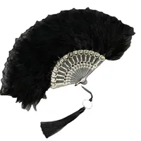 SJBAUTYO Federfächer, zusammenklappbarer Federfächer im Vintage-Stil der 1920er Jahre, Flapper-Handfächer für Kostüme, Halloween, Tanzen, Hochzeit, Party, Abschlussball, Teeparty – Schwarz