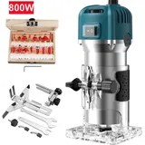 800W Kantenfräse Electric Hand Holz Oberfräse 15tlg Fräser-Set für Holzschlitze Heimwerkerdekoration, Lichtbogenschneiden Basteln