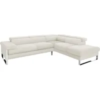 Ecksofa W.SCHILLIG "finn" Sofas Gr. B/H/T: 281cm x 71cm x 230cm, Longlife Xtra-Leder Z59, Ottomane rechts, ohne Kopfteilverstellung-mit motorischer Sitztiefenverstellung, weiß (weiß z59) German Design Award 2016, Fußgestell Chrom glänzend, Breite 281 cm