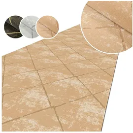 ANRO Küchenläufer AYDI Teppichläufer Premium Läufer Textil, Eckig, Bodenläufer 100x80cm Karo Beige pflegeleicht beige 80 cm x 100 cm