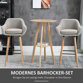 Homcom Barhocker, Barstuhl aus Leinen mit Sitzkissen, Küchenhocker, Bistrohocker mit Fußstützen, Buchenholzbeine, Tresenhocker für Wohnzimmer, Esszimmer, Beige, 55 x 48B x 100H cm