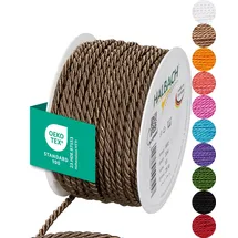 HALBACH Seidenbänder Premium Kordel (Dunkelbraun) | Breite 4mm Länge 25m | Made in Germany & Öko-Tex Zertifiziert | glänzende Satinkordel aus Acetat